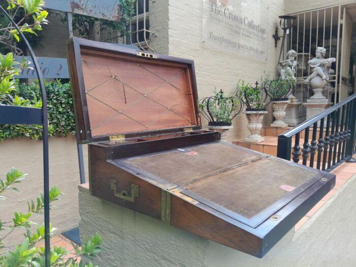 An Antique Victorian Rosewood Writing Slop with Leather Inside and Brass Hardware has Lock and Key - Image 6