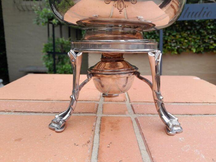 An Antique Victorian Silver Plate Tea Kettle on Stand with Burner - Image 4