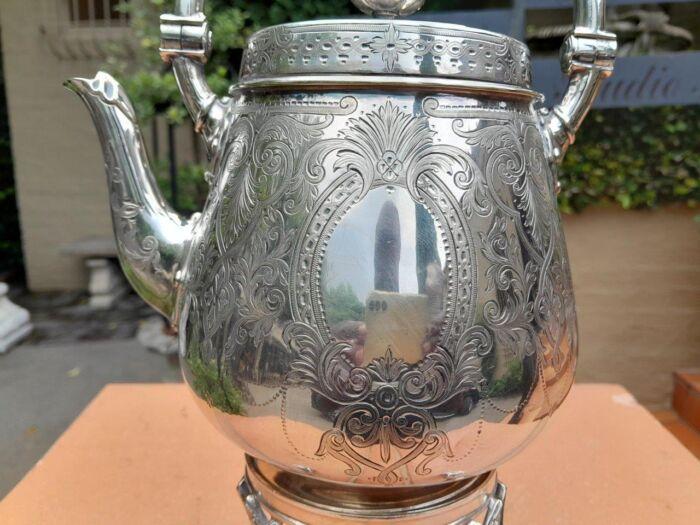 An Antique Victorian Silver Plate Tea Kettle on Stand with Burner - Image 5