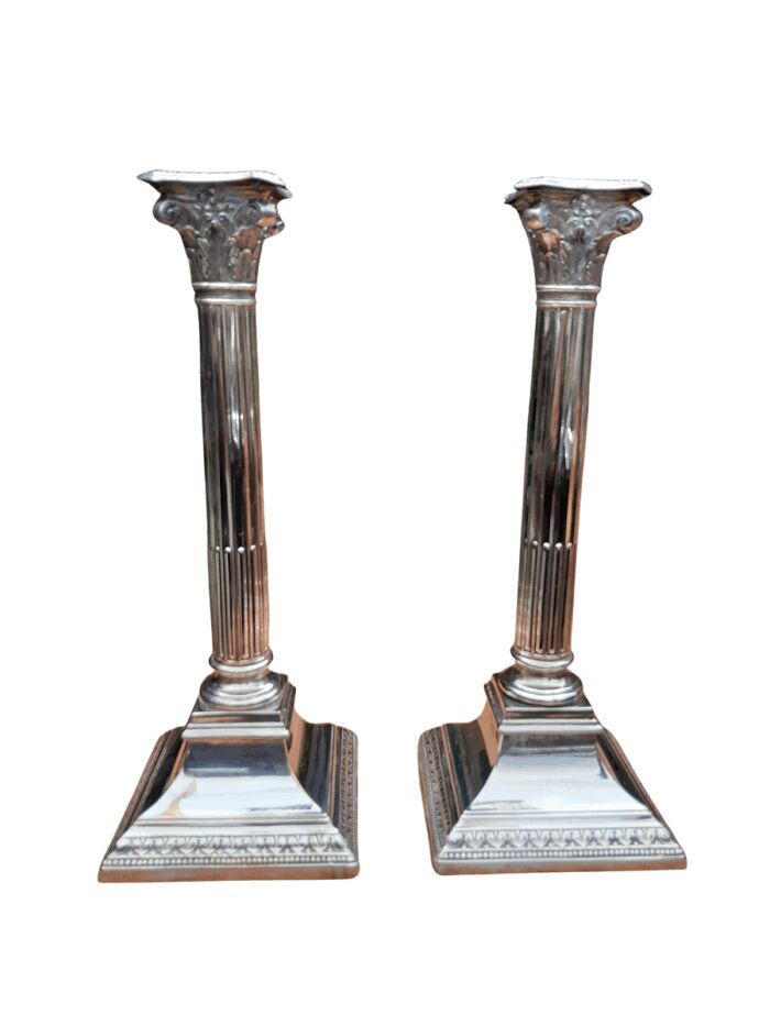 An Antique 19th Century Pair of Corinthian Candlesticks / Holders
