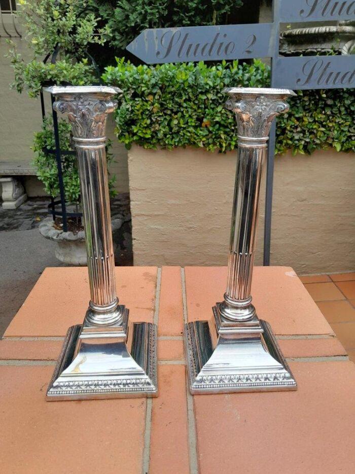 An Antique 19th Century Pair of Corinthian Candlesticks / Holders - Image 2