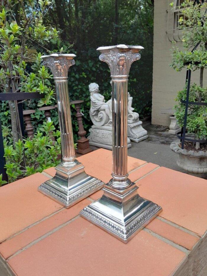 An Antique 19th Century Pair of Corinthian Candlesticks / Holders - Image 3