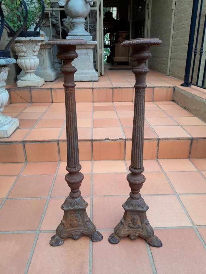 A 20th Century Pair of Cast Iron Candle Holders / Sticks - Image 2