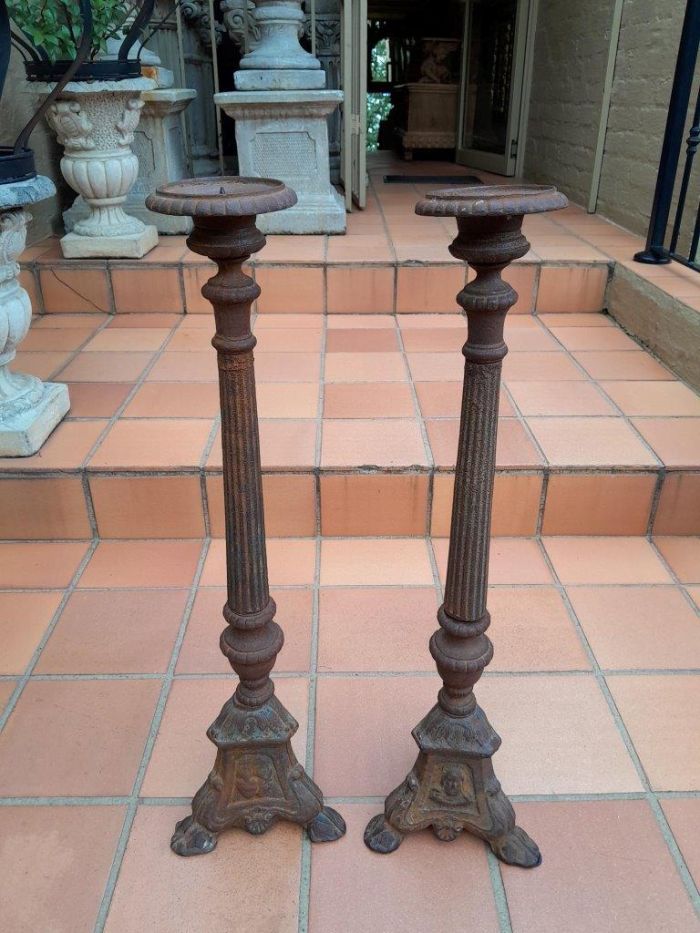 A 20th Century Pair of Cast Iron Candle Holders / Sticks - Image 3