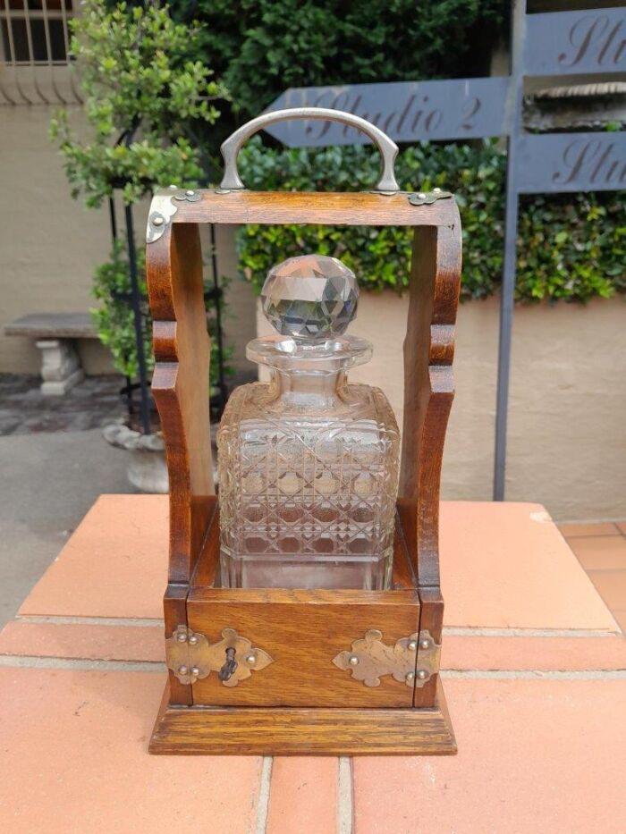 An Antique Victorian Tantalus With A Crystal Decanter And Key - Image 3
