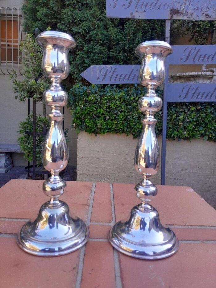 A 20th Century English Pair Of Silver Plate Candle Sticks - Image 2