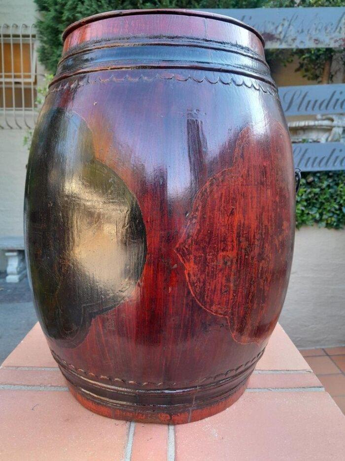 An Antique Chinese /  Qing Dynasty Ebonized Wooden Barrel - Image 3