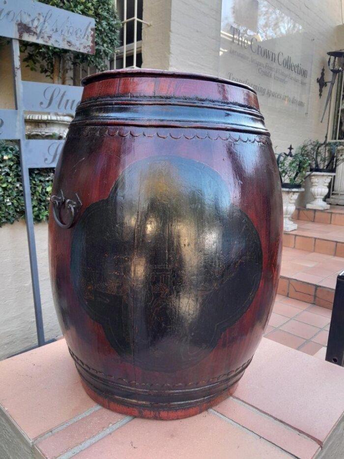 An Antique Chinese /  Qing Dynasty Ebonized Wooden Barrel - Image 4