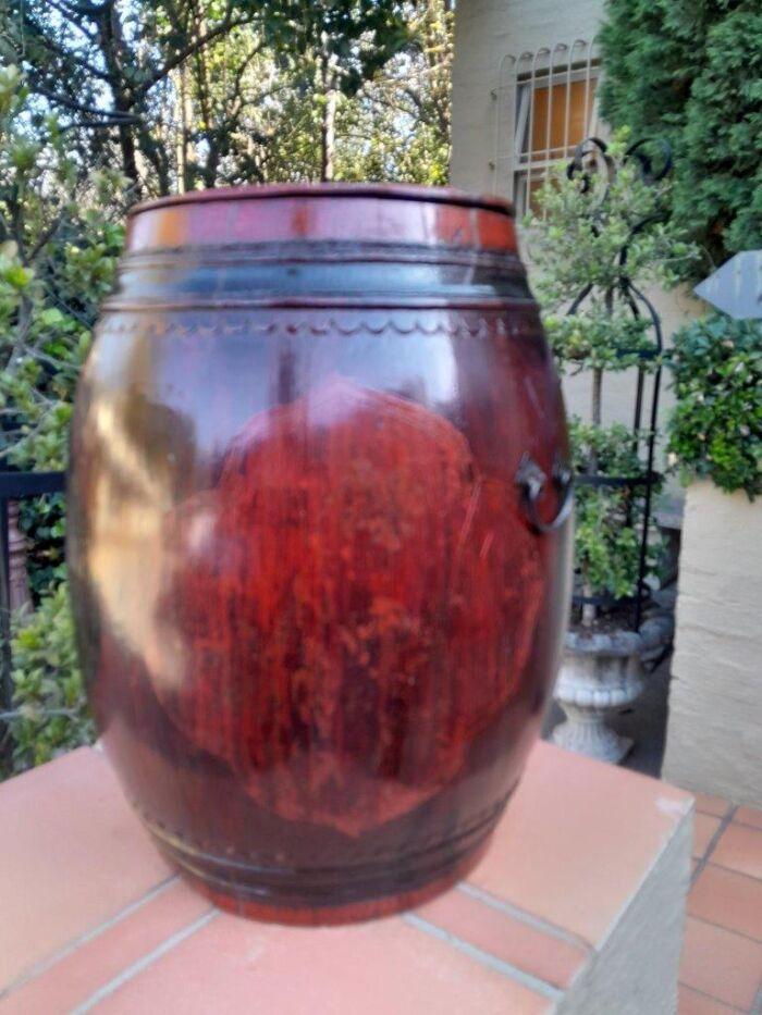 An Antique Chinese /  Qing Dynasty Ebonized Wooden Barrel - Image 5