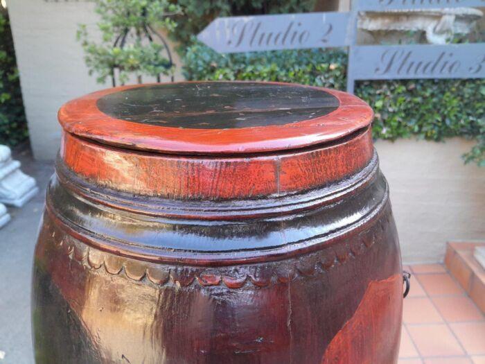 An Antique Chinese /  Qing Dynasty Ebonized Wooden Barrel - Image 7