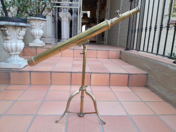 An Antique Brass Table Top Telescope On Tripod Base - Image 2