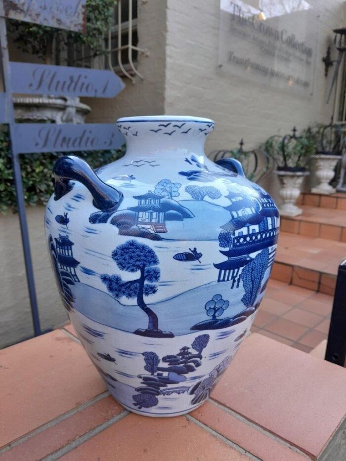 A 20th Century Chinese Blue / White Vase With Handles - Image 3