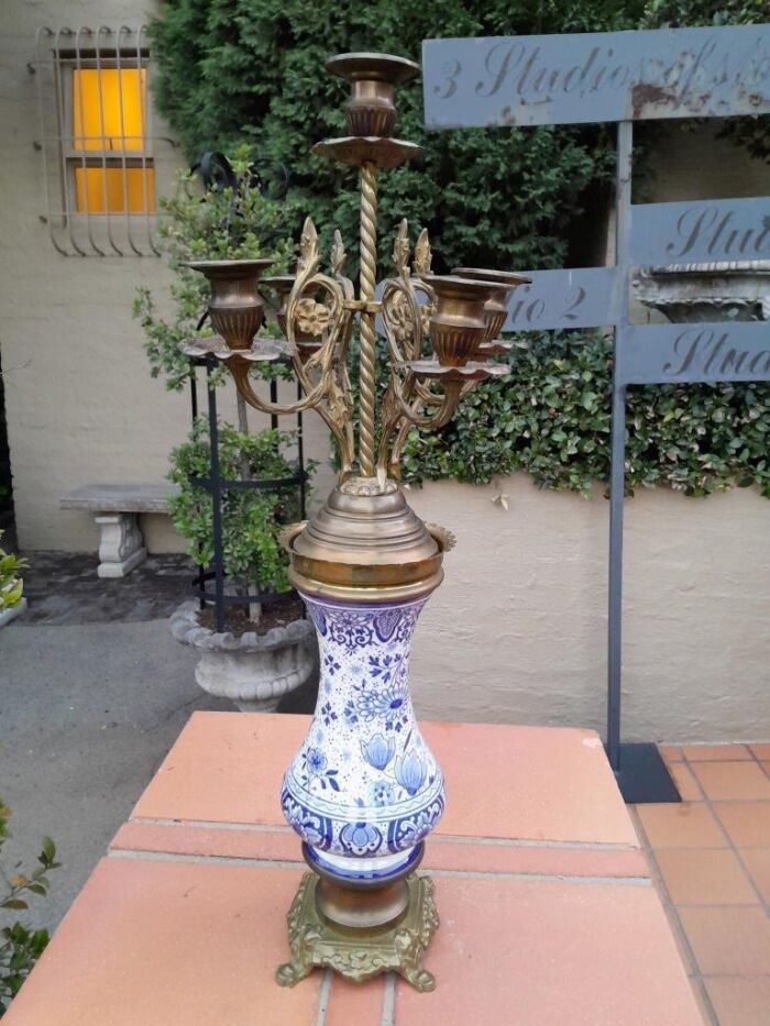 An Antique 19Th Century Blue / White Dutch Garniture Set With Key And Pendulum - Image 8