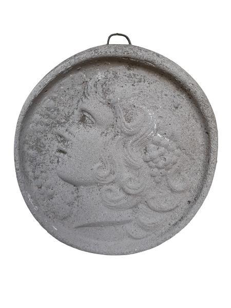 A Concrete Relief Round Plaque Sculpture Of Classical Head Figurine