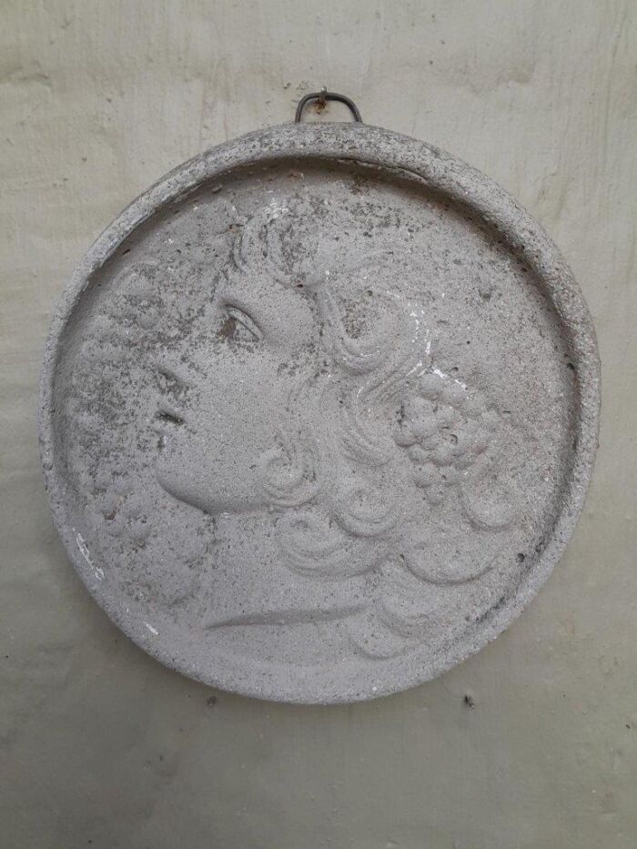A Concrete Relief Round Plaque Sculpture Of Classical Head Figurine - Image 2