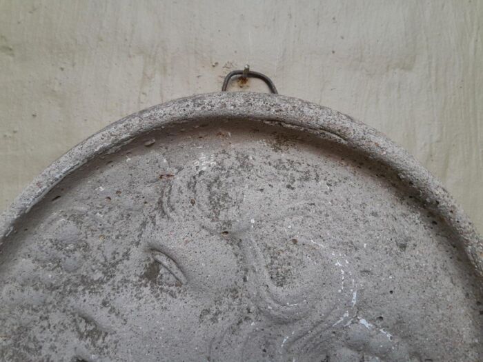 A Concrete Relief Round Plaque Sculpture Of Classical Head Figurine - Image 5