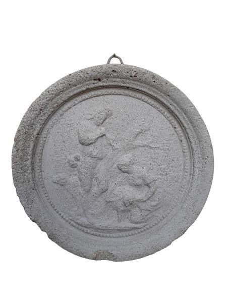 A Concrete Relief Round Plaque Sculpture Of Classical French Figurines