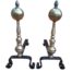 A 20th Century Pair Of Heavy Wrought Iron & Brass Fireplace Fire Dogs / Andirons
