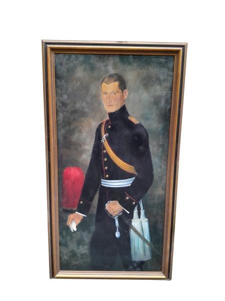 An Antique 19th Century Circa 1920s  Oil On Canvas Portrait Of A Soldier In A Giltwood Frame Of Large Proportion
