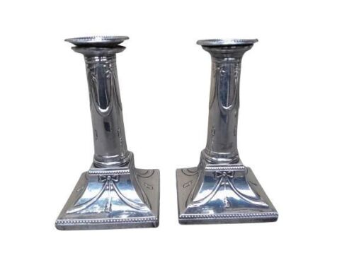 An Antique Circa 1900  Pair Of English Silver Hallmarked Mappin And Webb Weighted Candlesticks ND