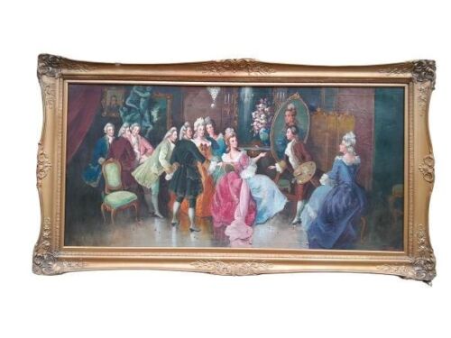 A French Style Signed Oil On Canvas Depicting A Ball Room Scene