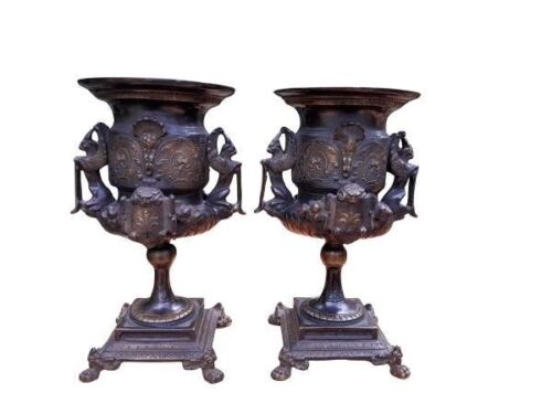 A  Pair Of French  Bronze Urns  With Handles