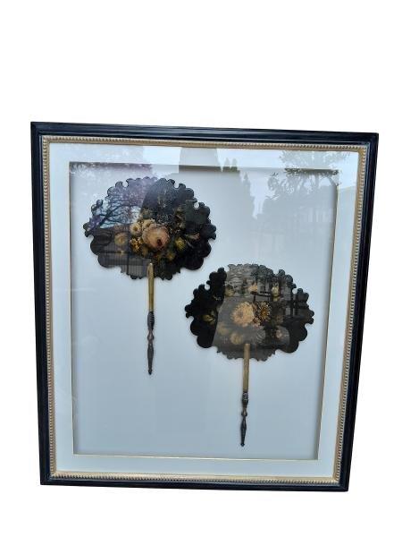 A Pair Of 19th Century Face Screens Framed In A Hand Made Frame