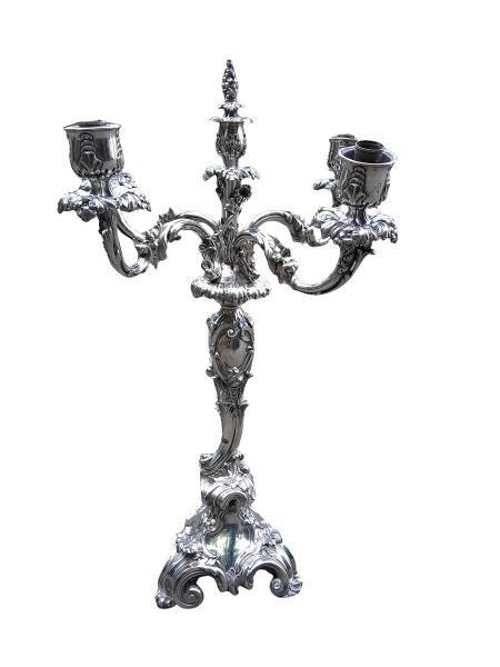 An Antique Victorian Rococo  Style Silver Plate  Candelabra Of Large Proportions