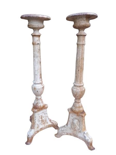 An Antique 19th Century Style Pair Of Cast Iron Candle Sticks