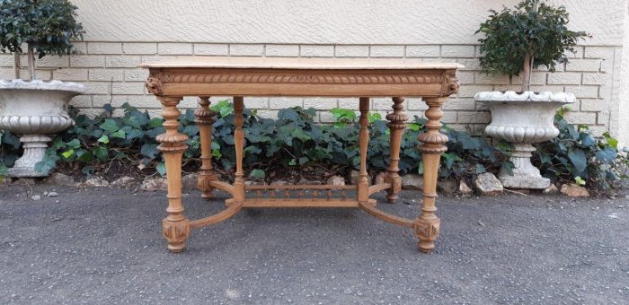 A Jacobean Bleached / Natural Wood Finish Oak Table With Ornate Carvings (4 Seater) - Image 4