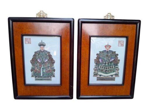 A 20TH Century Pair Of Chinese Emperor And Empres' On Throne Panels
