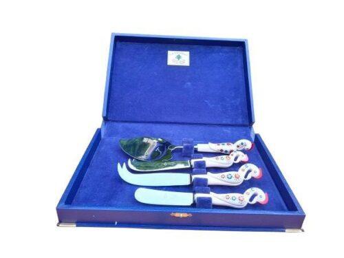 Cased Set Of S Haddad Cheese Knives And Shaver