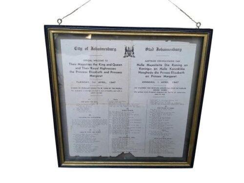 An Antique Program For The British Royal Family King And Queen And Princesses Elizabeth And Margaret To The City Of Johannesburg On 1 April 1940s
