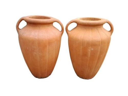 A 20th Century Pair Of Amphora Style Terracotta Pots With Handle