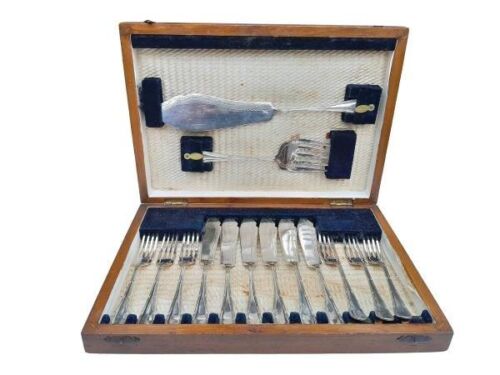 An Antique Silver Plated Fish Set In Canteen