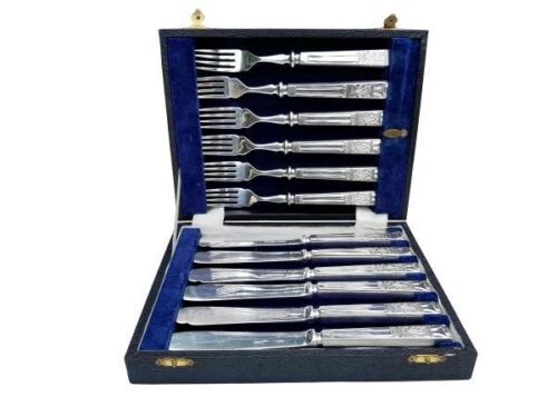 A 20th Century Silver-Plate Fish And Knife Set In Box With Six Fish Knives And Six Fish Forks