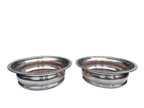 A Pair Of English Silver-Plate Wine Coaster On Wooden Base