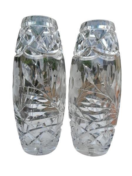 A 20th Century Pair Of Crystal Cut Vases