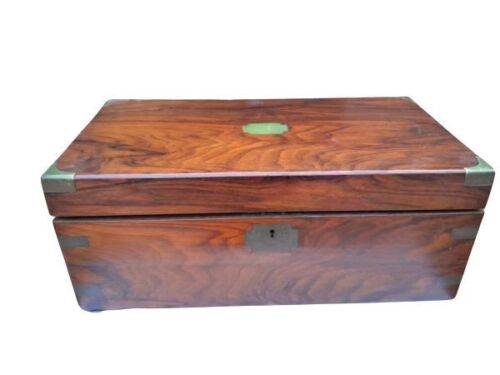 A 19th Century Rosewood Campaign Writing Slope / Box With Tooled Leather Interior And Compartment