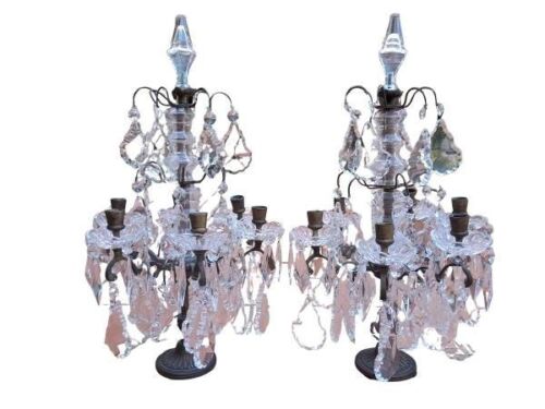 A 20TH Century French Pair Of Girandole Cast-Metal And Crystal Gallery Candelabras