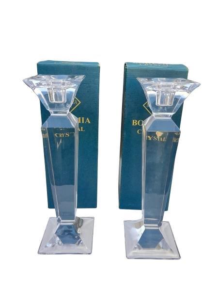 A Pair Of Crystal Bohemia Candlesticks With Boxes