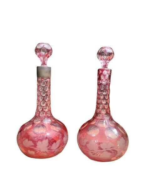 An Antique Pair Of Victorian Cranberry Decanters