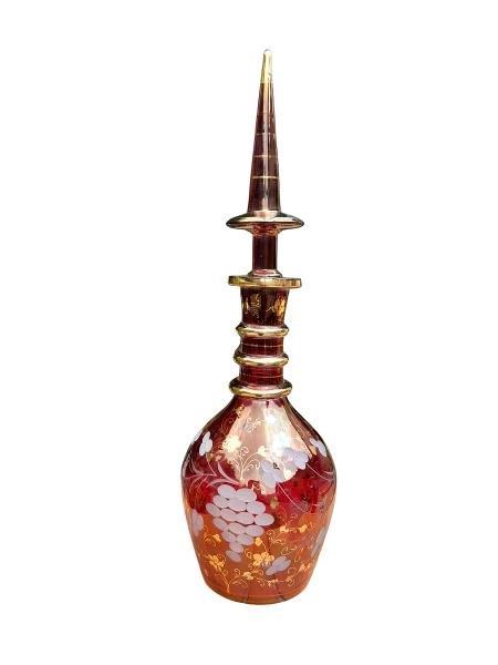 A Bohemian Rub- Red Hand-Painted And With Gold Detail Decanter