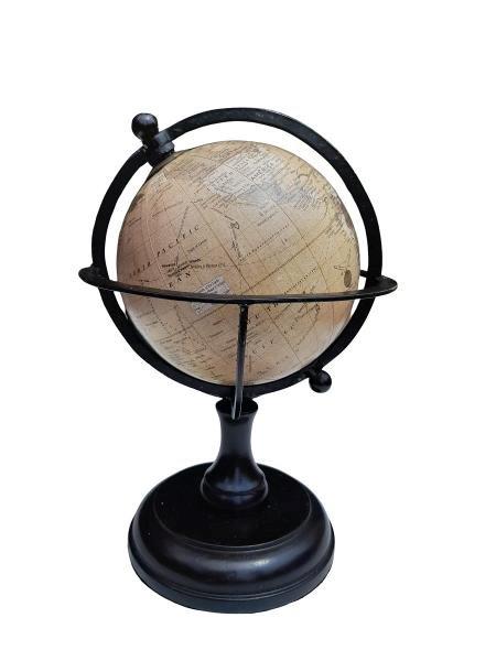 A Library Desk Antique Style Globe With Metal Mounts On Wooden Stand