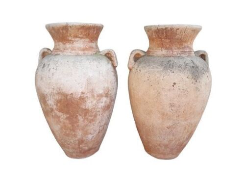 A 20th Century Pair Of Terracotta Aged Urns Of Large Proportion