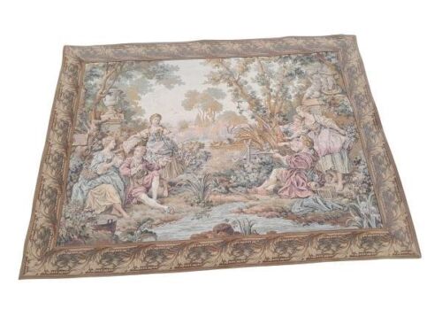 A 20th Century French Aubusson Style Cotton Tapestry (Has Loop At Back For Wrought Iron Rail)