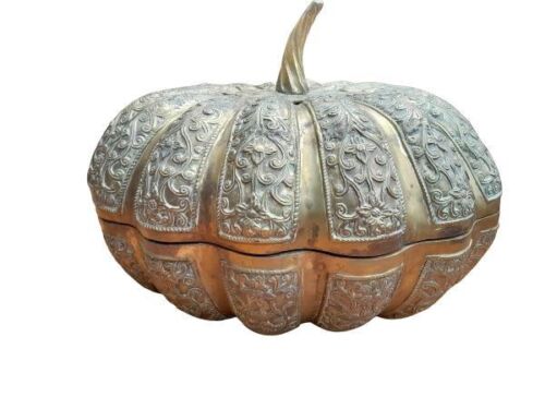 An Extremely Large Early 20th Century Brass Pumpkin With Cover