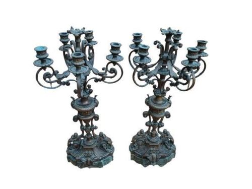 A Pair Of 20th Century Baroque Style Bronze And Jade Candelabras