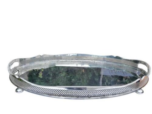 A 20TH Century Silver Plate Gallery Tray On Four Bun Feet Of Large Proportion