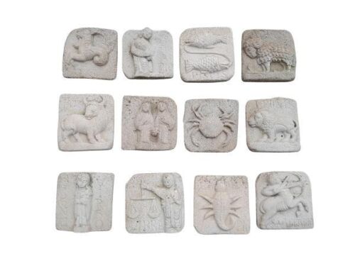 A Rare 20th Century Set Of Twelve Astrology Signs Of The Zodiac Concrete Plaques